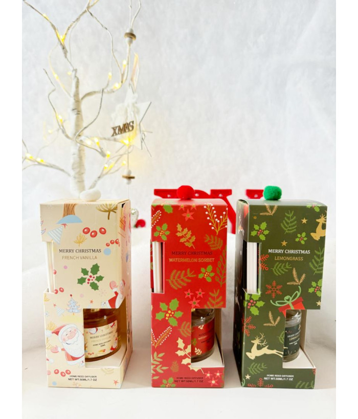 HOME REED DIFFUSER - MERRY CHRISTMAS VANILLA, LEMONGRASS AND WATERMELON SORBET DIFFUSERS SET, 50ML