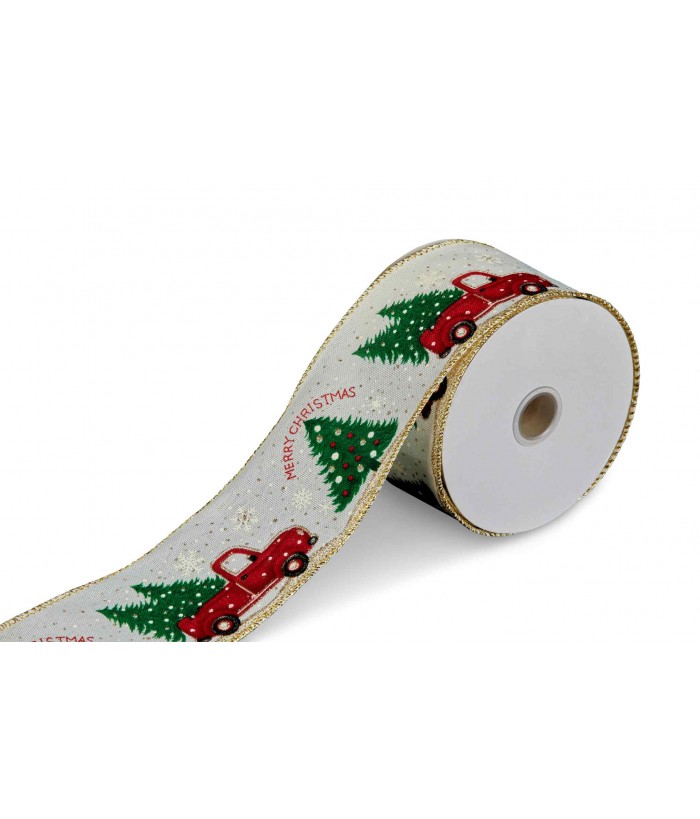 910cm Christmas Ribbon Roll with Car & Tree Pattern