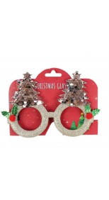 NOVELTY GLASSES WITH SEQUINS, XMAS TREE BEIGE