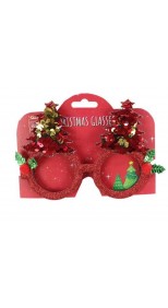 NOVELTY GLASSES WITH SEQUINS, XMAS TREE RED