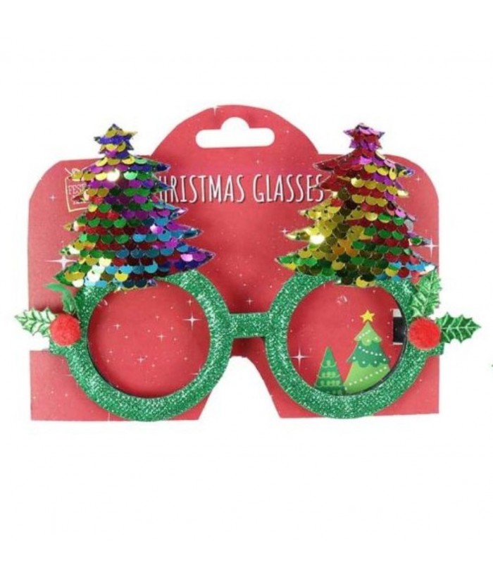 NOVELTY GLASSES WITH SEQUINS, XMAS TREE RAINBOW