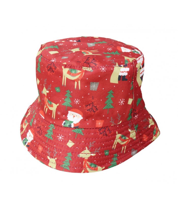 CHRISTMAS BUCKET HAT FUN PATTERNS FULLY LINED, RED