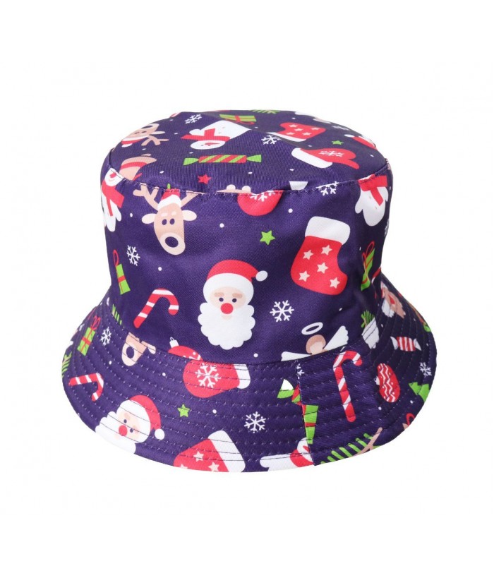 CHRISTMAS BUCKET HAT FUN PATTERNS FULLY LINED, NAVY