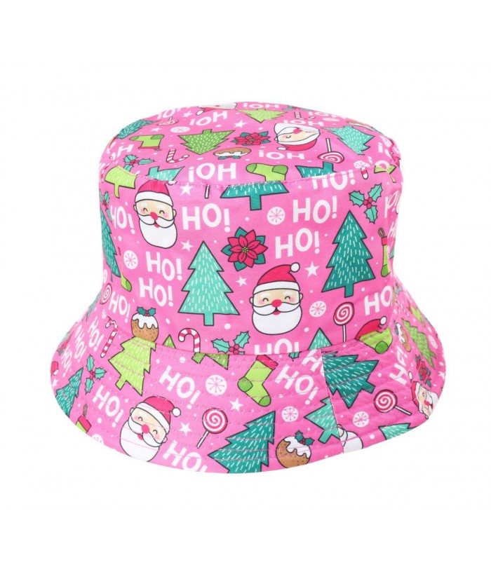 CHRISTMAS BUCKET HAT FUN PATTERNS FULLY LINED, PINK