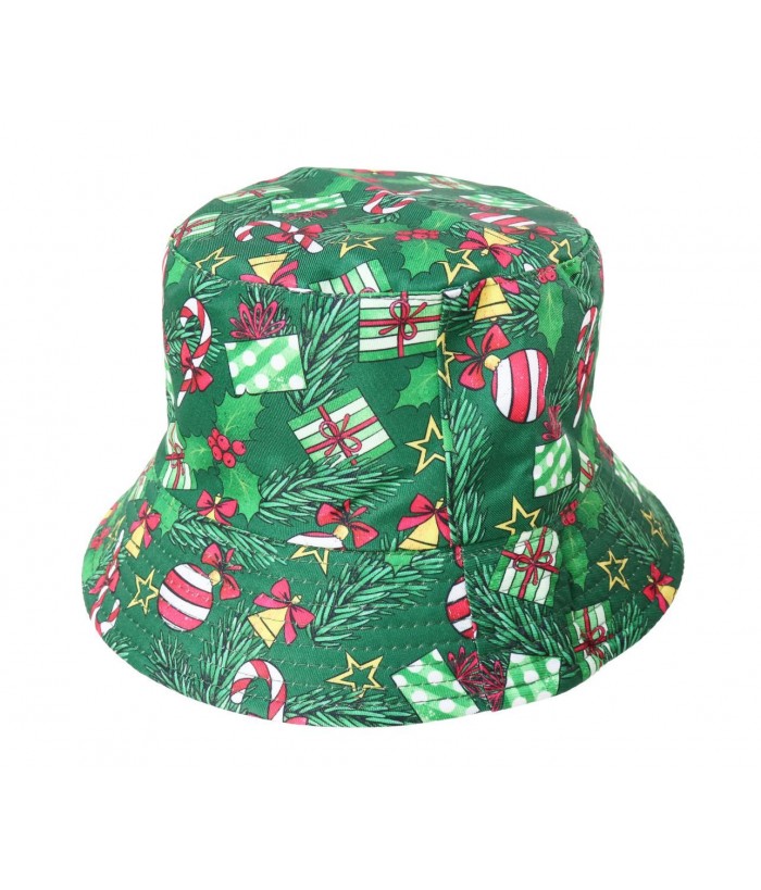 CHRISTMAS BUCKET HAT FUN PATTERNS FULLY LINED, GREEN
