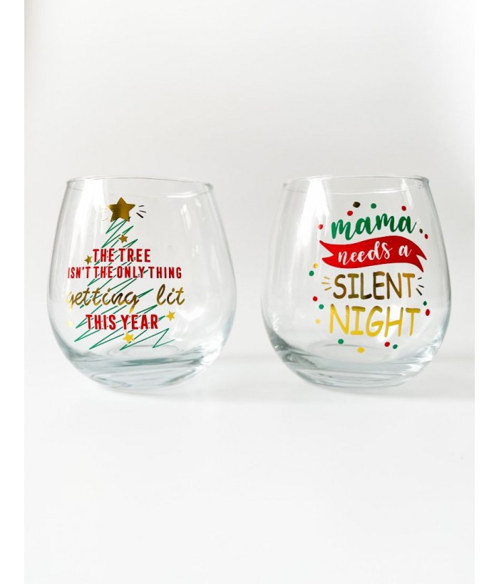 XMAS DESIGN STEMLESS WINE GLASSES (SET OF 2)