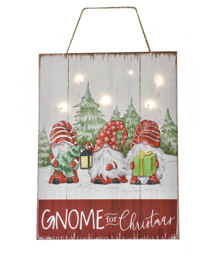 Xmas Light-up Gnome Plaque " GNOME FOR CHRISTMAS"
