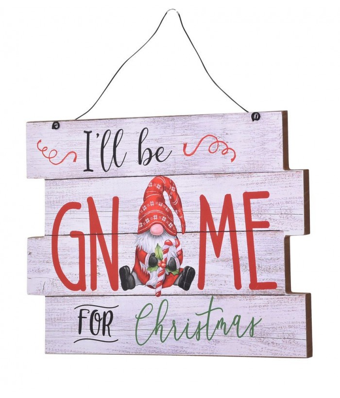 Xmas Gnome Plank Plaque "I'LL BE GNOME FOR CHRISTMAS"