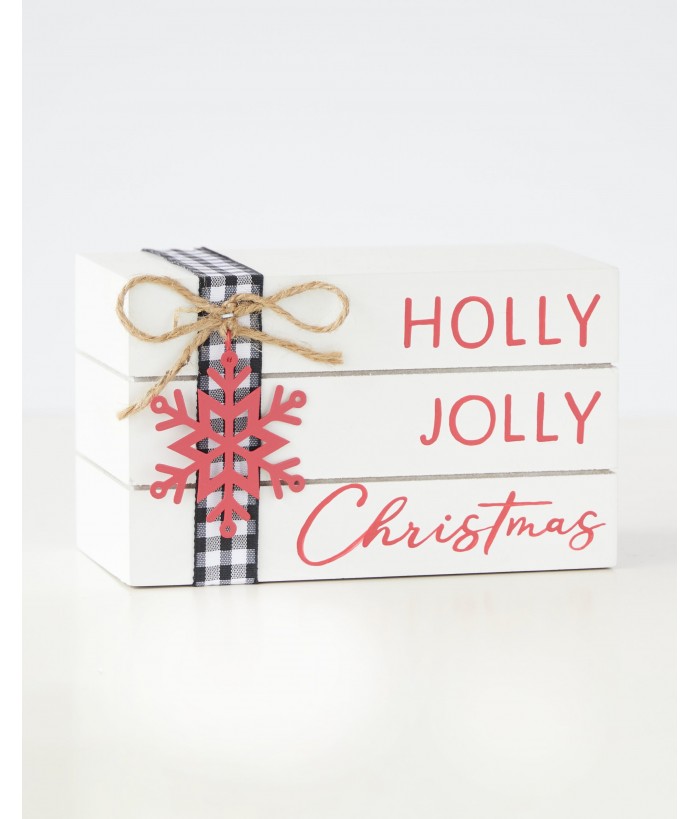 CHRISTMAS SIGNS - BOOK TABLE BLOCK WITH "HOLL JOLLY CHRISTMAS", 15.2cm 
