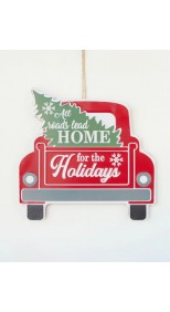 CHRISTMAS SIGNS - HOME FOR HOLIDAYS CAR SIGN METAL, 38CM