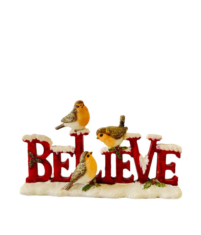 BIRDS WITH "BELIEVE" SIGN, 22CM