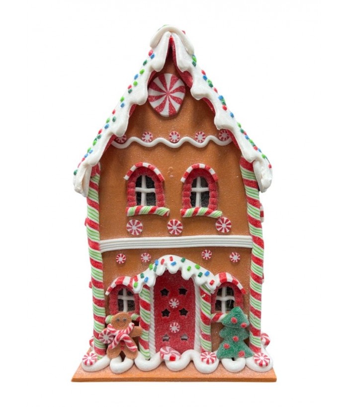 XMAS MR GINGERBREAD HOUSE WITH LED LIGHTS 31CM