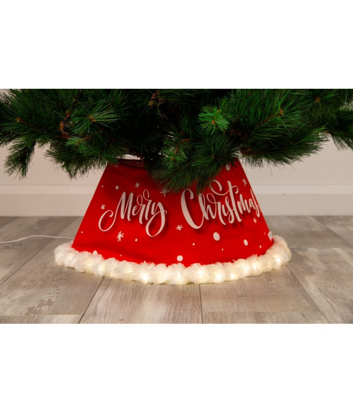 MERRY CHRISTMAS TREE SKIRT WITH WHITE TRIM