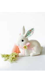 BLUE FLORAL SITTING BUNNY CARROT, 30cm
