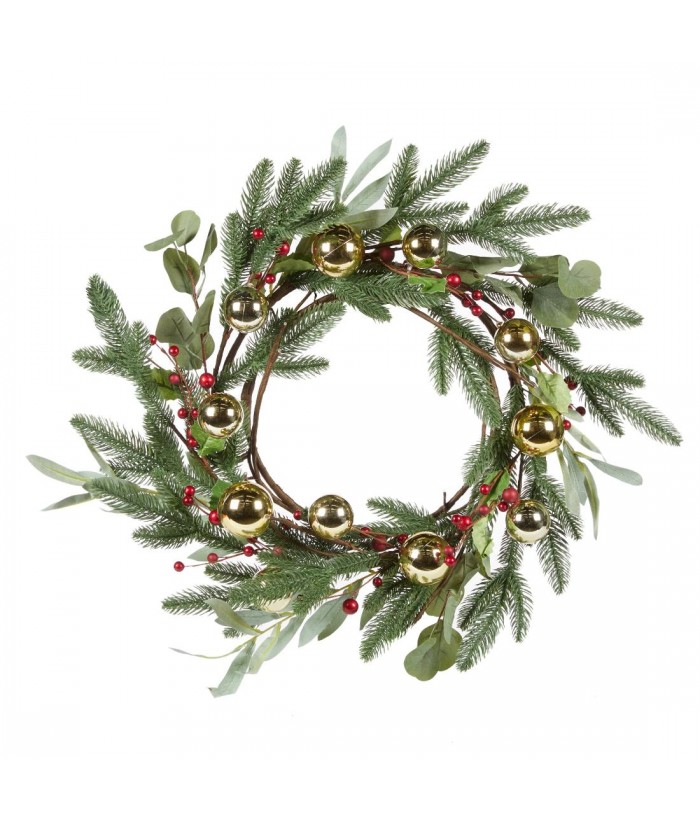 LED RED AND GOLD BAUBLE WREATH, 60CM