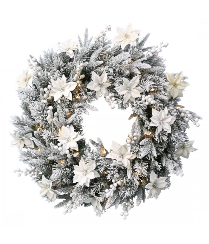 61cmD Frosted Colonial Wreath with Lights