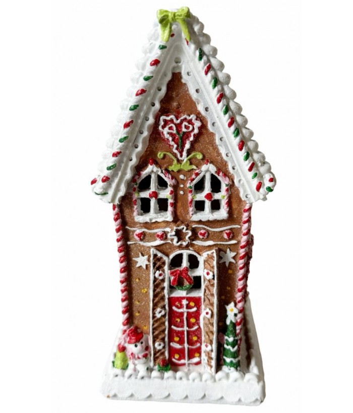 TRADITIONAL GINGERBREAD HOUSE IWTH LED LIGHTS, 25CM Height