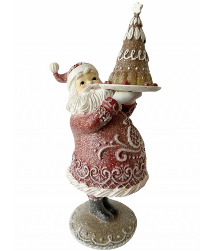 RED SANTA WITH CAKE, 42.8cm