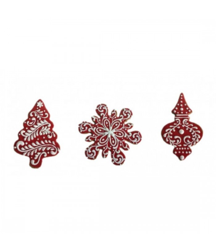 RED POLYRESIN HANGING ORNAMENTS (SET OF 3)