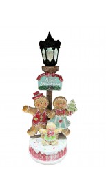 GINGERBREAD FAMILY UNDER LAMPPOST & SIGN OF " MERRY CHRISTMAS, 36.5CM
