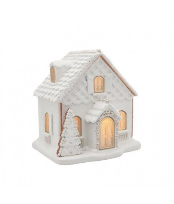 GINGERBREAD HOUSE WITH LED, WHITE, 21CM