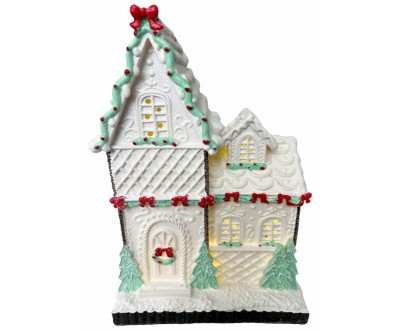 Deal of The Day - CHRISTMAS WHITE GINGERBREAD HOUSE WITH LED, 22CM