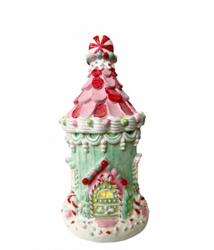 CHRISTMAS CANDY CANE HOUSE WITH LED, 22CM