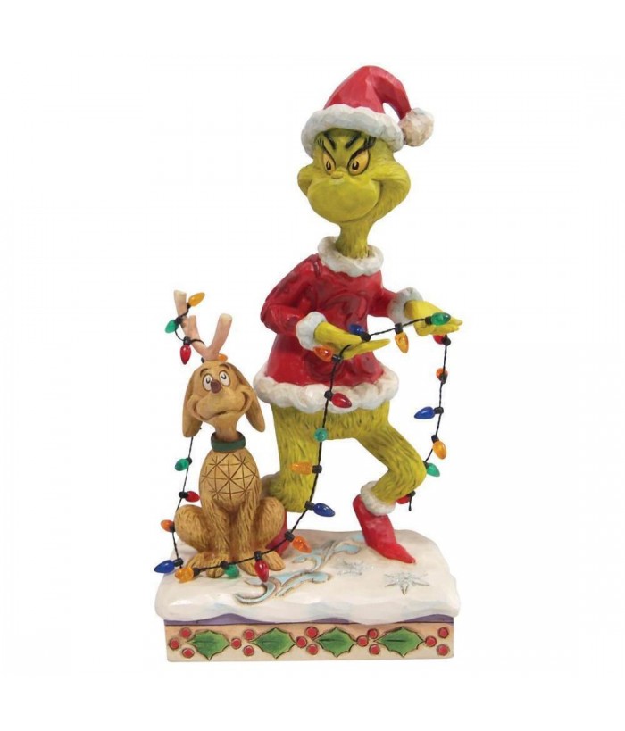 Grinch by Jim Shore -  GRINCH AND MAX WRAPPED IN LIGHTS