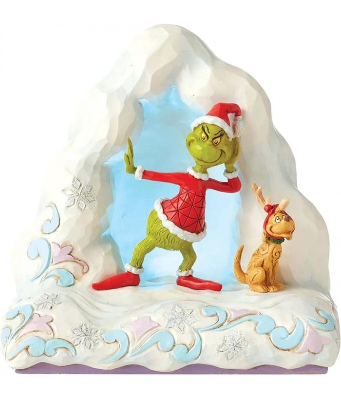 Grinch by Jim Shore - GRINCH & MAX ON SNOW MOUNT LIGHT UP, 22cm