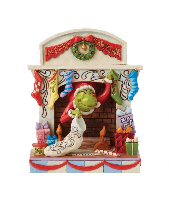 GRINCH PEAKING OUT OF FIREPLACE