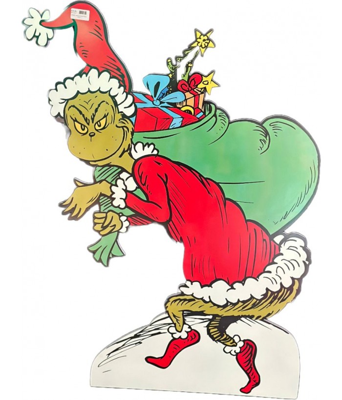 Dr. Seuss HOLIDAY DECK THE YARD GRINCH AS SANTA WITH SACK, 91.5CM