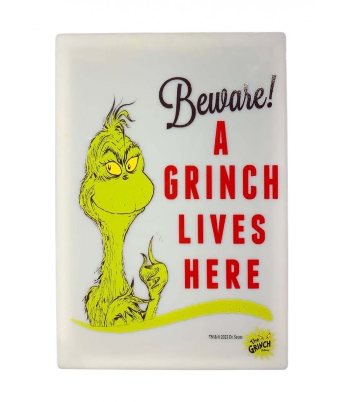 CHRISTMAS SIGNS - DR SEUSS THE GRINCH LIVE HERE INDOOR ACRYLIC SIGN 35 X 24cm