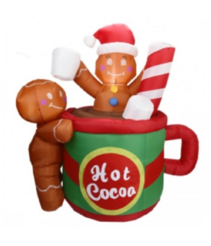 INFLATABLE GINGERBREAD IN HOT COCOA WITH LED LIGHT, 150CM