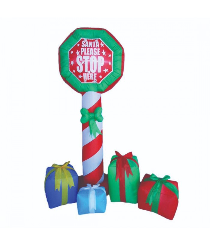 INFLATABLE SANTA " PLEASE STOP HERE" WITH LED LIGHT, 210cm