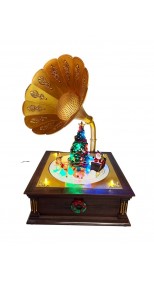 CLASSIC CHRISTMAS PHONOGRAPH MUSICAL BOX - SANTA RIDES REINDEER SLEIGH, 38CM