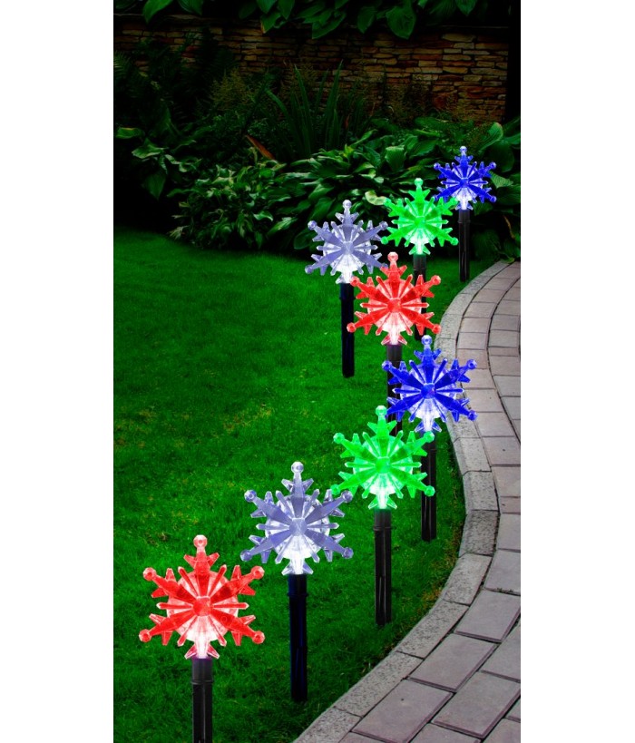 Solar LED 8 Pack Snowflake Path Lights - Multi-colour