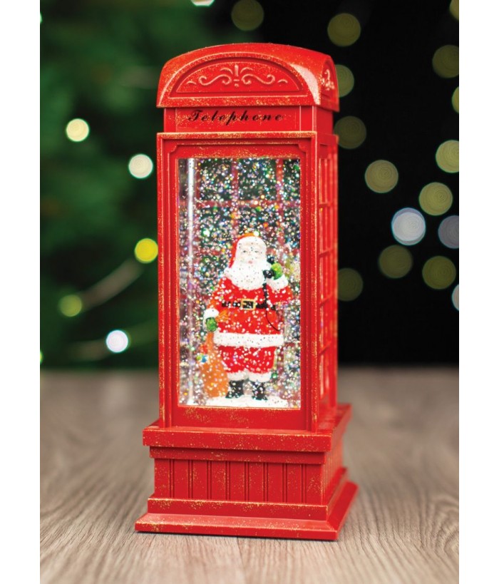 Santa Glitter Swirl Phonebooth Shaped Lantern with LED Glow 