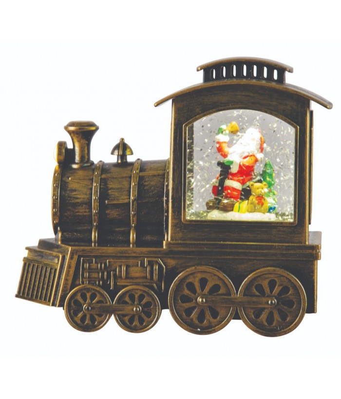 Santa Glitter Swirl Tram Shaped Lantern with Christmas Music