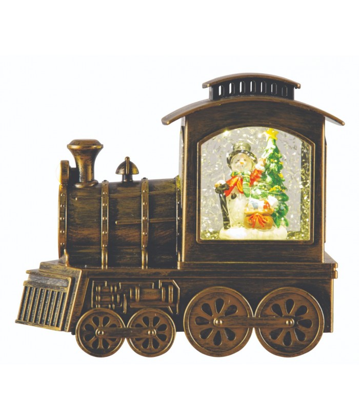 Snowman Glitter Swirl Train Shaped Lantern with Christmas Music