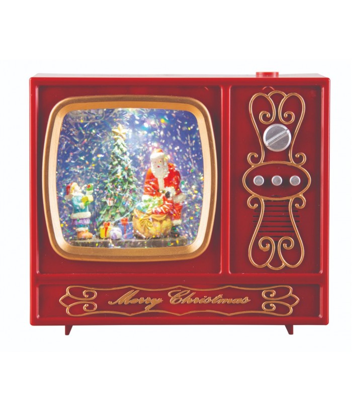 Santa Claus & Christmas Tree -  Swirl TV Set Shaped Lantern with Christmas Music & LED Glow