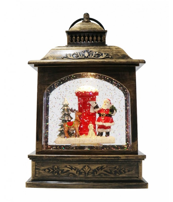 Santa Claus at the Chimney - Glitter Swirl Lantern with Christmas Music & LED Glow