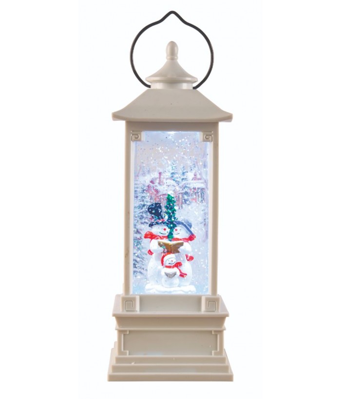 White Glitter Swirl Snowman Lantern with Christmas Music & LED Glow