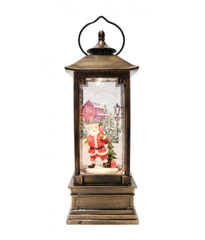 Rustic Glitter Swirl  Santa Lantern with Christmas Music & LED Glow