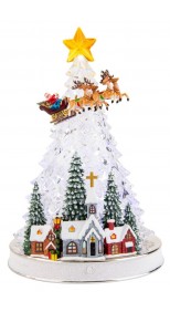 CRYSTAL CHRISTMAS TREE VILLAGE & SANTA RIDING SLEIGH WITH LED MUSICAL 