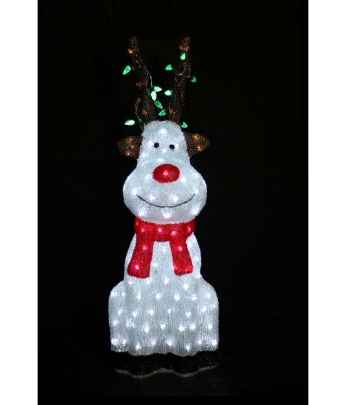 ACRYLIC RED NOSE REINDEER SITTING50cmH