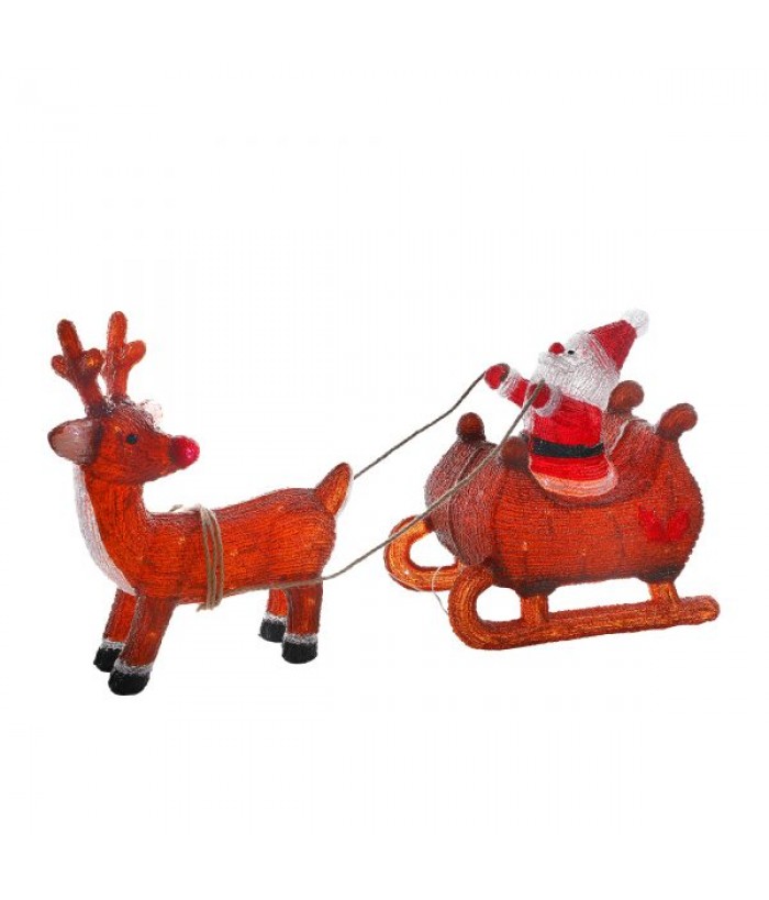 Acrylic Santa Sleigh with Reindeer 40cmH