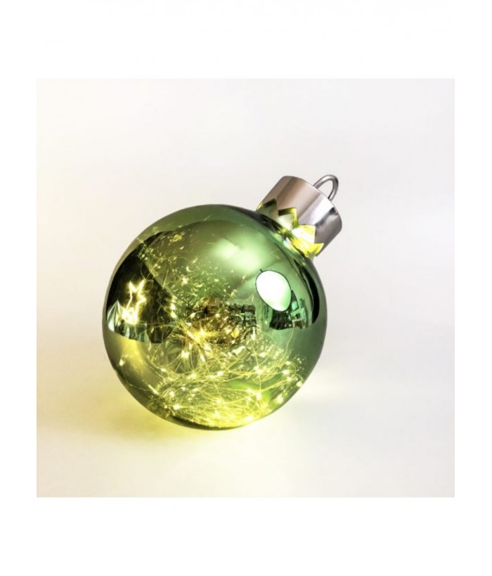 Green Illuminated Christmas Glass Bauble  