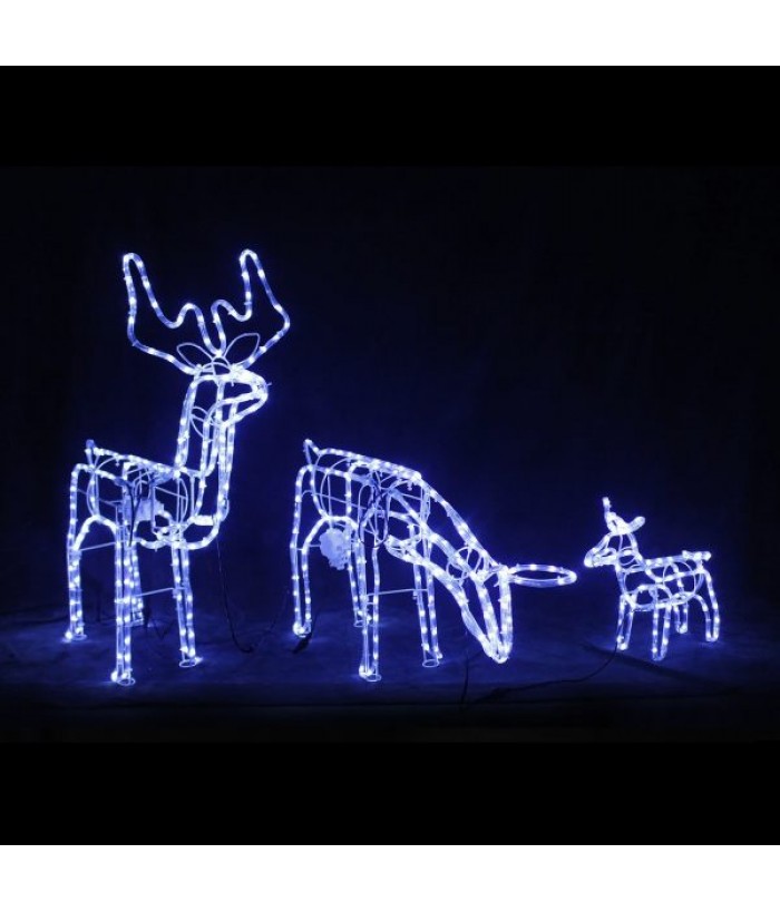3D ILLUMINATED LED REINDEER FAMILY WITH MOTOR & BLUE LIGHTS