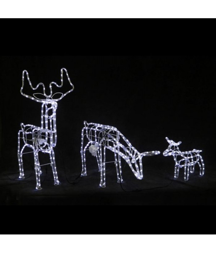 3D Illuminated LED Reindeer Family with Motor and White Lights