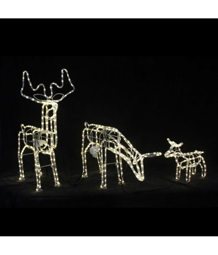 3D ILLUMINATED LED REINDEER FAMILY WITH MOTOR WITH WARN LIGHTS (SET OF 3)